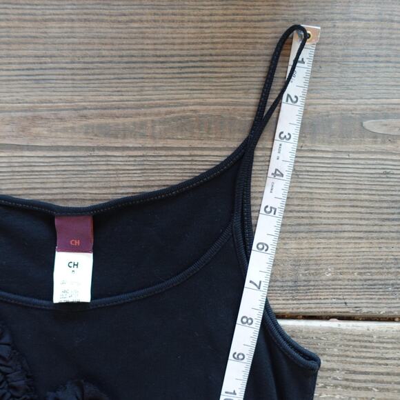 Carolina Herrera Tank Top Womens Medium Black Ruffle Rosette Asymmetrical Party - Picture 7 of 11